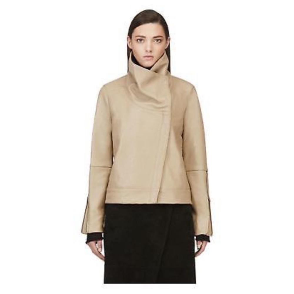 HELMUT LANG PETAL LUXE LEATHER HIGH COLLAR JACKET